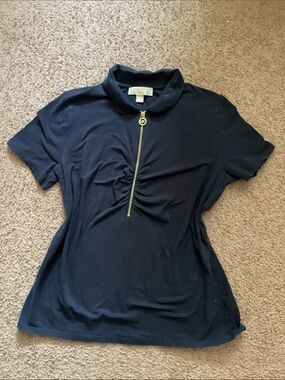 Michael Kors Navy Polo with Gold Label Detail